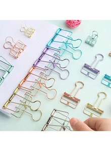 3/6 piezas, Clip retro multicolor, Clip de cola larga hueca de color, Carpeta de facturas de metal hueco chapado en color, Envío creativo para uso de escritorio y almacenamiento de papel - Conjuntos - Ver 2