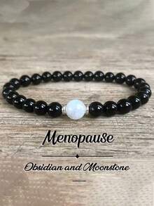 更年期黑曜石月光石串珠手链，波西米亚风弹力绳亲肤饰品，有助于维持情绪平衡，适合日常佩戴 - 彩色 - 查看 1