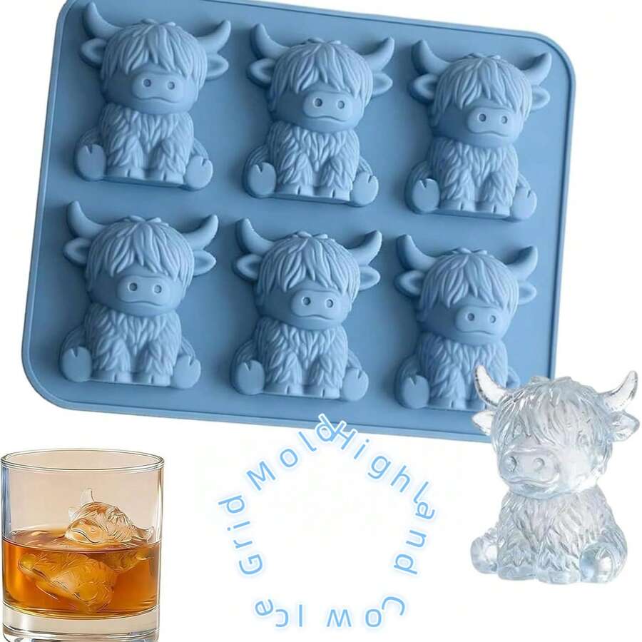 2 khay 6 ngăn hình bò cao nguyên, khuôn silicon làm sô cô la hình bò cao nguyên, khuôn bánh Phục Sinh, khuôn silicon làm bánh pudding hình bò cao nguyên tự làm cho bố mẹ và con cái. - Xem 1
