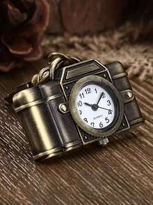 Camera-Shaped Pocket Watch Vintage Bronze Keychain, Innovative Quartz Watch Keychain Pendant, Bag Accessory, Creative Gift, Nurse Watch, Valentine's Day Gift, Gift For Friends, Keychain Pendant, Christmas And Birthday Souvenir. - 青銅2 - 查看 4