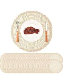 1/4/6/12pcs Bohemian Woven Round Placemats, Solid Color Crochet Lace Anti-Slip Mats For Home Kitchen, Decor For Bowls, Plates, Cups, Suitable For Holiday Party, Birthday, Wedding (Multiple Colors) - Beige - View 5
