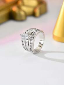 1枚奢华订婚戒指，镶嵌锆石，闪亮高端优雅女士戒指，适合婚礼、派对和约会佩戴 - 鋯石戒指 - 查看 5