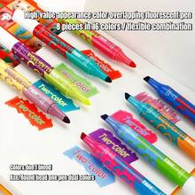 8pcs Double-Headed Dual-Color Fluorescent Pens, Student Drawing Dual-Color Highlighter Pens, Fluorescent Overlapping Color Marker Pens - 8 Colors - View 3