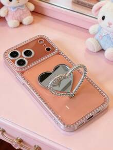 Ốp lưng điện thoại hình trái tim đính kim sa, đá quý lấp lánh, có chân đế gương, tương thích với iPhone 17 Pro Max, 13, 14, 15, 16 Plus, 17 Air. - Trong sáng - Xem 6