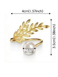 Luxurious Golden Leaf And Pearl Napkin Rings - Set Of 6, Exquisite Laurel Wreath Design Napkin Holders For Weddings, Holidays, & Fine Dining Table Settings - White Pearl - View 7