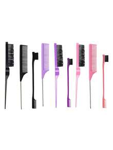 3pcs Hair Styling Brush Set, Teasing Brush, Rat Tail Comb, Edge Brush For Smoothing And Styling Hair - Pink - View 8