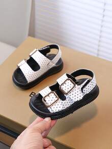 2026新款夏季儿童波点凉鞋，男女童通用，魔术贴软底防滑透气休闲沙滩鞋，男女童皆宜 - 白色 - 查看 1