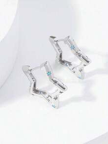 Hihho 2pcs Bright Color Cubic Zirconia Embedded Smooth Pentagram Cubic Zirconia Hoop Earrings For Women, Unique Creative Stars Earrings For Daily Wear, Holiday Party Gifts - 黃金 - 查看 9