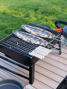 1/2/4pcs Portable Stainless Steel Fish Grill Rack With Long Handle Grill Basket, Sturdy And Durable Structure, Suitable For Grilling Whole Fish, Fish Fillets, Seafood, Vegetables, Great For Outdoor BBQ, Camping, Picnic, Party, Summer Cooking, Prevents Food From Falling, Easy To Carry - 預設 - 查看 7
