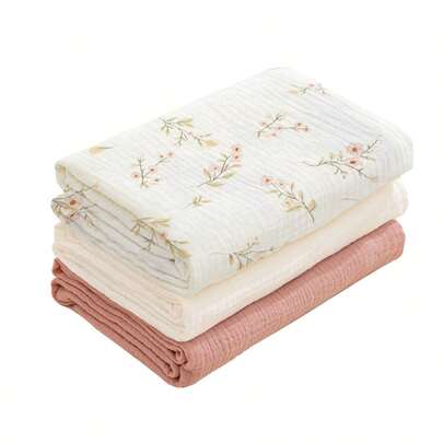 Bộ 3 chiếc chăn quấn em bé bằng vải muslin, chăn chắn gió cho xe đẩy, chăn sơ sinh (cho bé trai và bé gái), khăn quấn trẻ sơ sinh màu trung tính, bộ đồ giường trẻ sơ sinh, khăn tắm kiêm chăn cho bé.