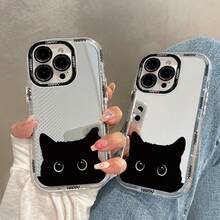 可爱黑猫躲猫猫设计手机壳，兼容 7/8/11/12/13/14/15/X/XR/Xs/Plus/Pro/Pro Max、14/A5/11，防水、防震、防摔、防刮花 - 黑色貓咪 - 查看 2