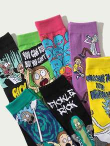 2/4/7 Pairs Random Women Socks, Warner Bros Rick And Morty Series, Cute Funny Cartoon Character, Moisture-Wicking Breathable Versatile Mid-Calf Socks, Suitable For Movie & Animation Fans - Multicolor - View 8