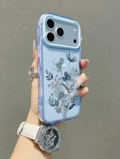 1 husă de telefon cu imprimeu floral minimalist, husă de telefon transparentă cu model floral, compatibilă cu 11/12/13/14/15/16/16 Pro Max, husă de telefon antiderapantă confortabilă, absorbantă de șocuri, husă de telefon cu ramă 3D ondulată, husă de telefon cu fereastră mare de vizualizare, compatibilă cu 17/17 Pro/17 Pro Max/Air, husă de telefon estetică subțire, cu linii personalizate, albastru-apă, husă de telefon cu protecție pentru lentila camerei în relief