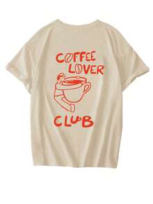 夏季新款简约时尚字母印花休闲圆领短袖T恤，百搭日常女装上衣 - 杏色 - 查看 4