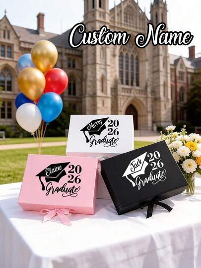 1 pieza Caja de regalo personalizada de graduación, Caja de regalo de graduación con cinta magnética, Caja de regalo de fiesta de graduación personalizada, Caja de regalo de fiesta de graduación personalizada, Caja personalizada con nombre y fecha, Regalo de graduación, Adecuado para suministros de fiesta de graduación, Felicitaciones de cumpleaños, Suministros de fiesta de cumpleaños, Feliz cosecha, Regalo del Día del Padre, 4 de julio, Verano