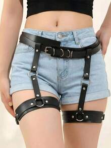 1 chiếc đai nịt eo gợi cảm kiểu Gothic dành cho nữ, dây đeo mông bằng da PU, thích hợp cho nhập vai, hẹn hò, tiệc riêng tư và các dịp khác. - màu đen - Xem 2