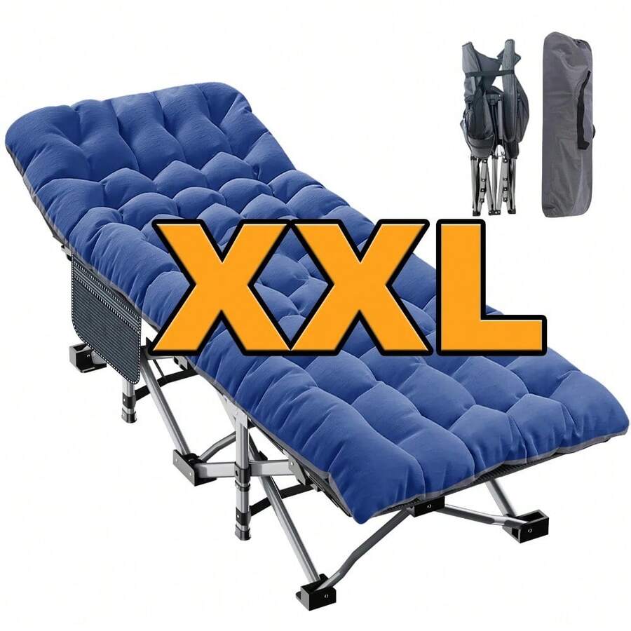 Oversized XXL Adults Folding Sleeping Cot Guest Bed Portable Cots Camping W/ Mat - As Pic - View 1
