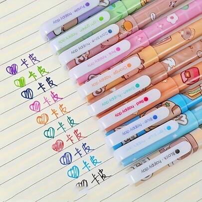 10支/套 水鼠图案彩色圆珠笔，速干荧光笔，办公学习优质书写工具，圣诞礼物，返校礼物（颜色随机）