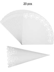 Set de 20 piezas Tubos de papel en forma de cono para boda DIY, tubos de arroz con corte láser de encaje blanco en forma de corazón, decoración para fiesta de cumpleaños, vacaciones y otras pequeñas celebraciones, recuerdos para fiesta de boda, 5/10/20 piezas - A - Ver 14