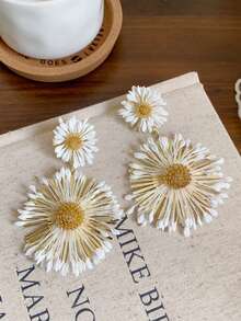 1pc European And American Fashion New Floral Tassel Earrings - Sweet Personalized Versatile Vacation Style Earrings - Multicolor 2 - View 6