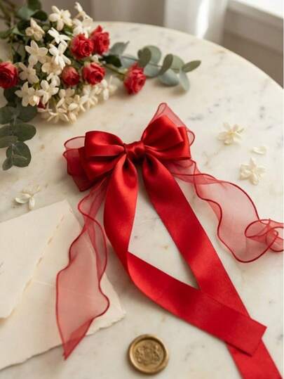 1 stuk dameshaarclip, grote satijnen strik haarclip, extra lange staart, schattig haaraccessoire, modieuze metalen vlinderstrik, neutrale kleur, haarspeld voor feestjes en dagelijks gebruik.