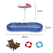 Mini Dollhouse Swimming Pool Model, Swimming Ring, Coconut Tree, Umbrella, Beach Chair, Mini Decorations - Multicolor - View 5