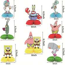 SpongeBob SquarePants 8pcs Honeycomb Shaped Decorations - Party Table Decor! Cute Theme Birthday Party Centerpieces, Complete Party Decoration Set. Essential For Fan Gatherings! - Multicolor - View 2