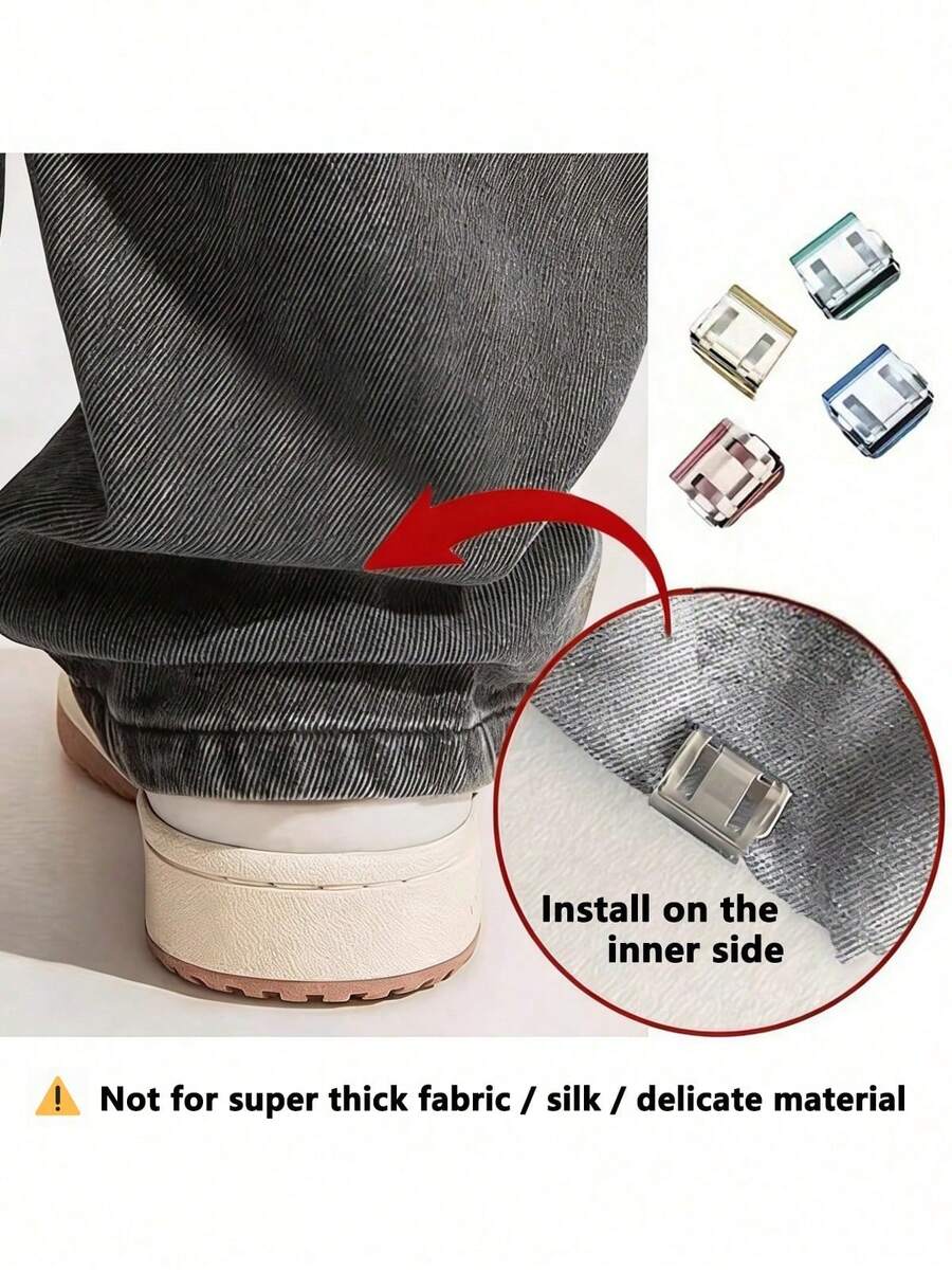 2/5/6pcs Invisible Pant Leg Clips, Can Shorten Pant Length, Prevent Dragging, No Sewing Required, Rolled Edge Clip Design, Waterproof, Portable, Suitable For Jeans/Casual Pants/Sweatpants/Dress Pants, Also Can Be Used As Window Fixers. Seamless Hidden Pant Leg Clips, Pants Accessories, Clothing Accessories