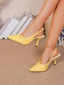 Women's Pointed Toe Kitten Heel Slip-On Sandals - Yellow - View 7