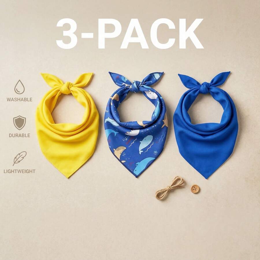 3 paquetes de 29"X20" Pañuelo/Pañuelo triangular con estampado de ballena costera vibrante para perros y gatos, regalo de vacaciones de playa de verano, baberos ajustables y lavables para mascotas pequeñas, medianas y grandes, accesorios de fotografía - Multicolor - Ver 1