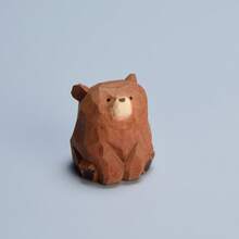 Handcrafted Solid Wood Carving  Wooden Bear Figurine  Cartoon-Inspired Animal Decorative Item Tabletop Or Vehicle Use - Gấu nâu chạm khắc bằng gỗ - Xem 1