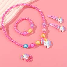 1 Set Handmade Beaded Animal Horse, Unicorn Jewelry Set Including Necklace, Bracelet, Ring, Hair Clip - Ideal Gift For Holidays - Multicolor - View 10