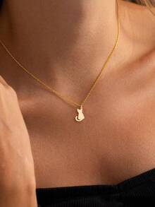 1pc Cute Stainless Steel Cat Pendant Necklace, Suitable As Gift For Friends And Pet Lovers - Gold Cat Necklace - View 5