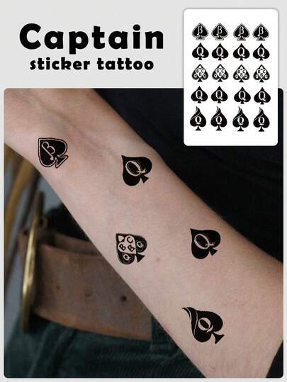 1pc Black Spade Q Letter Herbal Juice Temporary Tattoo, 6.30*3.94inch, Mysterious Personalized Street Style, Suitable For Body, Holidays, Parties, Gatherings, Waterproof, Long-Lasting, &,Sketch Style