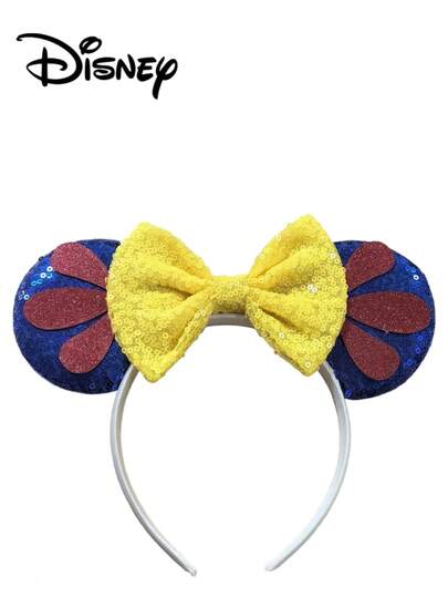 Disney 1 chiếc băng đô lấp lánh màu xanh dương + vàng, phụ kiện đội đầu dự tiệc, đạo cụ chụp ảnh vui nhộn, phù hợp cho tiệc sinh nhật và lễ Phục sinh, phụ kiện tóc hình nơ hoạt hình đáng yêu, băng đô trang trí trang phục công chúa, mùa hè, kỳ nghỉ, du lịch