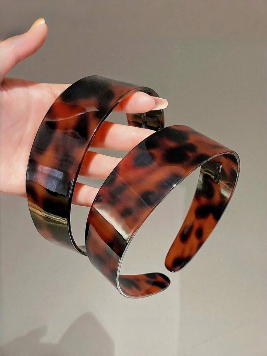 2 chiếc băng đô acrylic in họa tiết da báo dành cho nữ, băng đô bản rộng chống trượt, phụ kiện tóc thời trang. - Nhiều màu - Xem 1