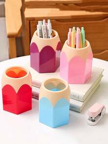 1pc Minimalist Cute Multifunctional Fashion Creative Stationery Pen Holder Set, Suitable For Students And Large Capacity Office Desk Use - Multicolor - View 12