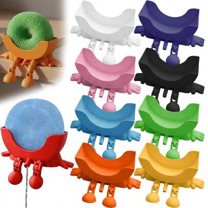 1-Piece Fun Sponge Rack Set, 3D Printed Sink Drain Sponge Rack | Cute Vertical Kitchen Storage Rack With Hanging Bracket Design, Countertop Organizer, Fits Countertop Edge Strips, Suitable For Daily Cleaning, Wall-Mounted, Plastic Material