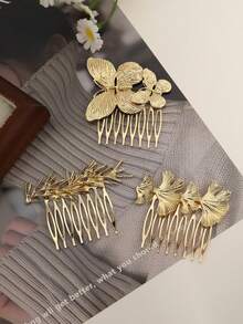 3pcs Elegant Geometric Pattern Butterfly Hair Clips, Versatile Accessories For Women, Side Comb, Headpiece - Multicolor - View 9