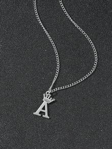 1 件个性化英文 26 字母吊坠项链，男士日常佩戴 - 銀色 - 查看 1