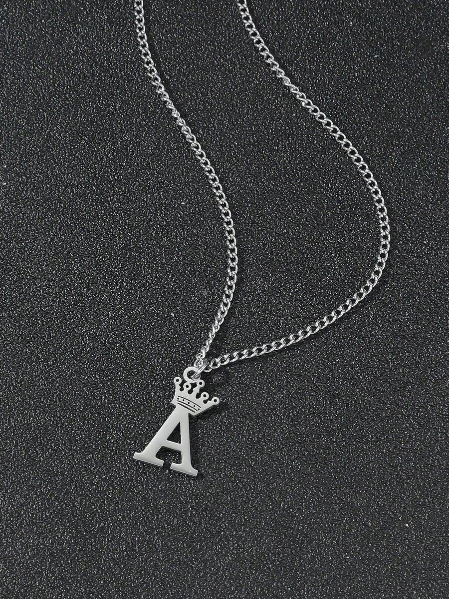 1 件个性化英文 26 字母吊坠项链，男士日常佩戴 - 銀色 - 查看 1