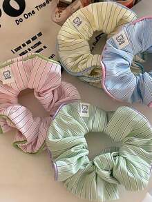 1包可爱甜美条纹发圈，粉色、黄色和蓝色可选 - 柔软弹力发绳，适合扎马尾辫、派对、情人节礼物、节日、生日等场合 - 彩色 - 查看 12