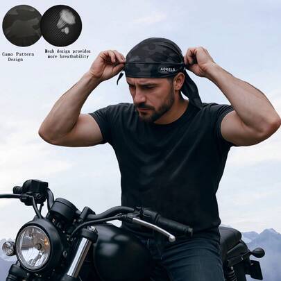  AOKELS Reflective Letter Quick-Dry Mesh Pirate Cap - Lightweight Cycling Headband, Moisture-Wicking Adjustable Rear Tie Design | Breathable Outdoor Sports Headband, Suitable For Cycling, Running, Hiking And Motorcycle Riding