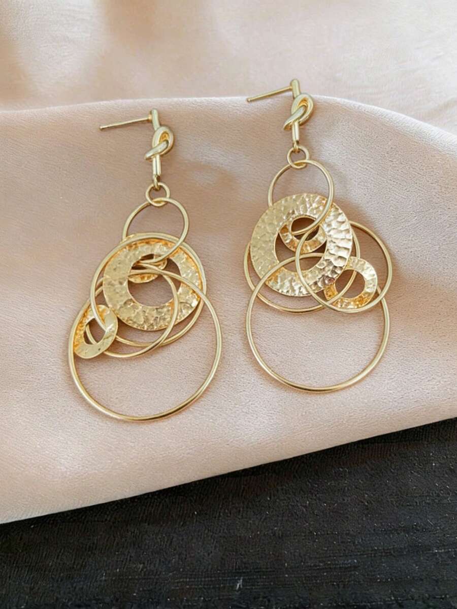 1 Pair Exaggerated Geometric Round Stud Earrings, Fashionable Luxury Versatile Earrings & Pendants Suitable For Women's Party, Daily Wear, Holidays, Vacation - Geometric Circle - View 1