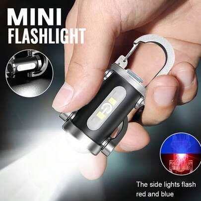 High Brightness Mini LED Flashlight, Type-C Rechargeable, 7 Switchable Lighting Modes, Multi-Functional Outdoor Keychain Light, Dual Hook Design, Compact & Portable, IP65 Waterproof, Suitable For Hiking, Running, Cycling, Warehouse, Camping, Fishing And Other Scenarios