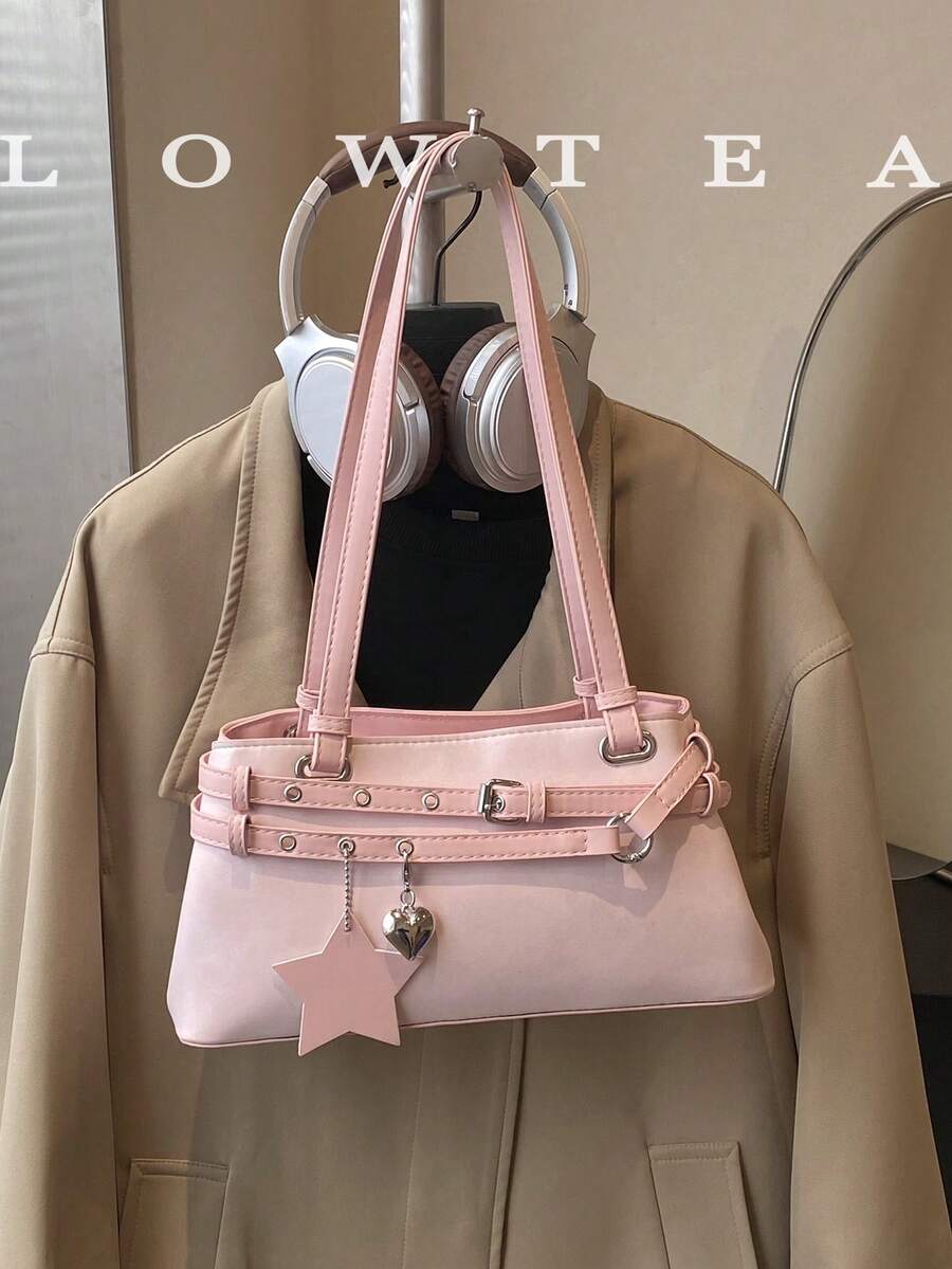 low tea 1 pieza Bolso de hombro de unicolor de piel de PU de baja altura, bolso cuadrado de moda retro para mujer con doble asa superior, cierre con cremallera, adecuado para viajes, compras, citas, regalo para mujer, excelente para ir al trabajo, actividades al aire libre, viajes, senderismo - Rosa - Ver 1