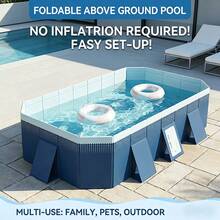 Foldable Above Ground Pool, No Inflation Required & Easy Setup, Sturdy Panel Structure For Stability, Large Capacity For Family Use, Multi-Use For Family, Pets & Outdoor Cooling, Portable Collapsible Design For Compact Storage, Ideal For Backyard, Patio & Garden Summer Water Fun, Durable Leak-Proof Construction, Perfect Outdoor Water Entertainment Equipment For Gatherings & Pet Bathing - Bể bơi bơm hơi, gấp gọn, màu xanh biển, sâu 2,6 mét - Xem 7