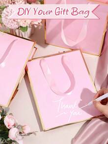 30个玫瑰金高级金属纸礼品袋，带提手和内衬，贺卡 - 金色镶边欢迎卡、感谢卡和礼品袋，非常适合毕业典礼、婚礼、伴郎、新娘、婴儿派对、节日派对、生日、复活节、母亲节和派对礼品。 - 粉金禮品袋 - 查看 3