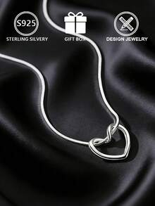 1 chiếc dây chuyền mặt dây chuyền hình trái tim rỗng bằng bạc Sterling 925 (thiết kế trái tim tối giản), kèm hộp quà, thích hợp để đeo hàng ngày và làm quà tặng ngày Valentine. - Bạc - Xem 8