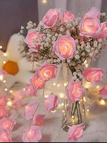 1/2 Set LED Romantic Rose Flower String Lights, Battery Powered - Wedding Decor Mood Lighting, Birthday Party Scene Decoration, Mother's Day & Valentine's Day Indoor Rose Decor Lights, Ideal For Creating Romantic Ambiance For Proposal, Confession, And Dates - Multicolor - View 7